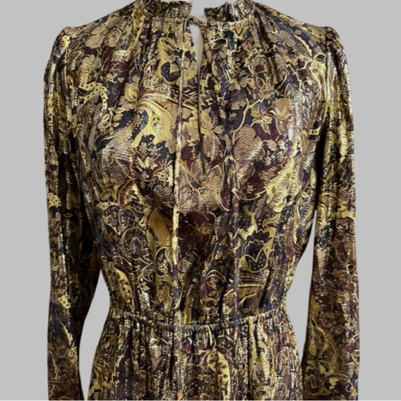 NWT BA&SH Capi Lady Metallic Lame Paisley Ruffle Puff Long Sleeve Dress Size M - Picture 13 of 14